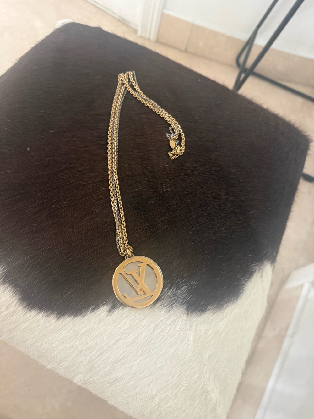 Louis Vuitton Gold Logo Circle Pendant Necklace